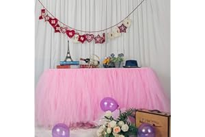 MYMM 6ft / 182cm Rosa Tischrock, romantische Tüll Schreibtisch Gaze, Tischdekoration, Schneeflocke Wonderland Tutu Tischdecke, für Babyparty,Hochzeit,Geburtstag,Party,Bar,Valentinstag Weihnachten