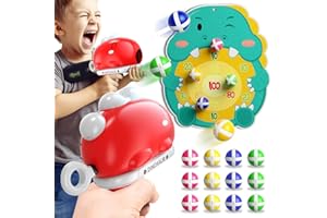 Doloowee Juego de Disparos de Pistola de Dinosaurio, con Tablero de Dardos, 12 Bolas pegajosas, Regalo de Juguete de jardín Interior y Exterior para niños y niñas de 3 4 5 años (Rojo)