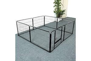 YIMING Parc à Chiots Pliable, Grilles de 80x60 cm, Parc de Jeu pour Chien, Clôture Métallique, Enclos avec Porte, pour intérieur et extérieur (Lot de 8 Grilles)