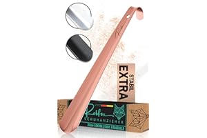 ‎ROBFOX Robfox Edelstahl Schuhlöffel, 33cm lang, Roségold I Extra stabil & optimal langer Schuhanzieher I Anziehhilfe klein & kurz I Metall Schuhloeffel - Shoe Horn I Elegant mit Design-Verpackung