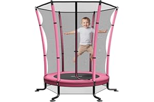 JUMMICO Trampolino Elastico per Bambini Interno con Rete di Sicurezza-Salta Salta Bambini da Interno Diametro 140cm Tappeto di Salto Integrato con Molle Anziché Corda Elastica a Ventosa a Forma di L