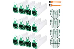 BUCOMTU Lot de 12 Sacs d'aspirateur pour Vorwerk Kobold VB100,Sacs d'aspirateur,Avec 4 Filtres à Moteur, 2 Pinceaux,Supérieure pour Aspirateur Sans Filtre Kobold VB100 FP100