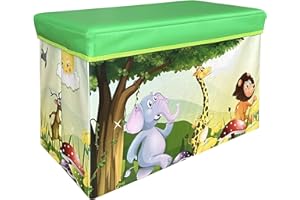 MISHMASH Large Storage Box With Lid – Children/Toddler/Baby Toy Storage Chest – Collapsible Toy Trunk – Multipurpose Storage Unit in 7 Cute Styles (Jungle)