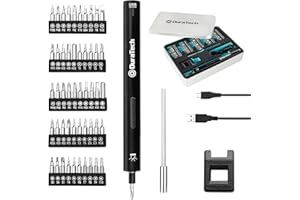 DURATECH Jeu de Tournevis de Electrique LED 55 En 1, Kit d'Outils de Réparation avec 50 Embouts Magnétiques, Rechargeable avec USB Pour la Réparation de Ordinateurs, Portables, Montres