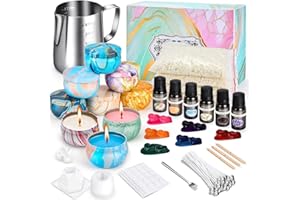 BuzzoXerex Kit de Fabricación para Velas Aromáticas, DIY Kit de Fabricación para Velas, Kit Hacer Velas para Principiante con 480g Cera de Soja, 6 Aceite Esencial, 12 Colorantes, 8 Tarros
