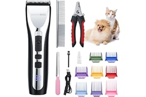 BarberBoss Cortapelos para perros, kit de aseo para perros, cortaúñas para perros inalámbricos, cortaúñas para gatos para pelo mate, kit de aseo de mascotas, cortadora de mascotas, recortadora de