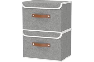 OUTBROS Scatole per Vestiti con Coperchio, Cestini Portaoggetti, Contenitori Pieghevoli con Maniglie, Organizzatori per Vestiti, 45 x 30 x 30 cm, 2 Pezzi, Grigio