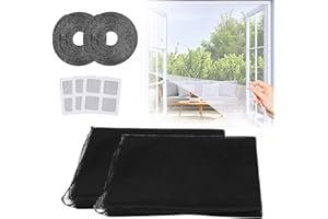 FGEN 2 Pack Moskitonetz fenster Insektengitter, 130x150 cm Mückennetz Fenster, Fliegengitter Fenster mit 2 Rollen Selbstklebeband (Schwarz)
