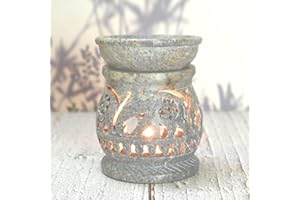 India House Difusor de Aroma Quemador de Aceite, Soporte para Velas de té de esteatita, Trabajo Jali Tallado a Mano, esteatita, para aromaterapia (Natural)