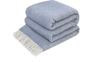 ‎LYHOME LYHome Merino Decke - Kuscheldecke Tagesdecke Sofa Wolldecke, Blanket Überwurfdecke Sofadecke Wohndecke, Flauschige Couchdecke Merinodecke, Flauschig Warm Plaid (140x200 cm | Blau - Weiß Chevron)