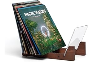 KAIU Vinyl Record Storage - Solid Wood with Crystal Clear Acrylic Holder - Premium Design, Perfect 12" LPs or 7" Singles Display Unit - Stores and Supports up to 50 Albums (Vintage Brown)