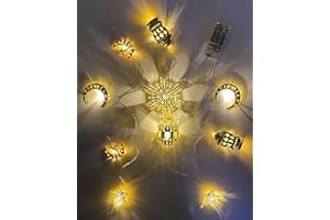 BIQIQI Ramadan Decoracion, 10 LEDs Luces de Ramadán Eid Mubarak Decoraciones 1.65M Luces de Cadena de Ramadán Funciona con pilas Luces de hadas de Ramadán Decoraciones de Eid para Hogar Jardín