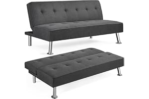 Yaheetech Divano Letto Divano Trasformabile in Letto Mobile Imbottito a 3 Posti Divanetto Reclinabile con Gambe in Metallo da Salotto Camera degli Ospiti Grigio Scuro