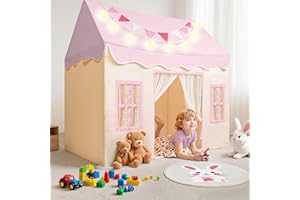 SYNCFUN Tienda de campaña infantil para interior con alfombra y luces, tienda de campaña para niños, casa de juegos, 51 x 35 x 52 pulgadas, tienda de campaña para niños de 3 a 13 años, regalo de