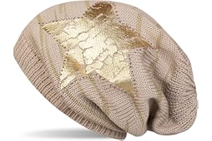 styleBREAKER cuffia beanie in maglia con stampa vintage con stella, cuffia in maglia con motivo a righe, unisex 04024083