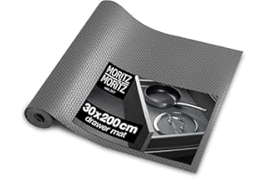 Moritz & Moritz Szara mata do szuflad, szerokość 30 cm, mata antypoślizgowa do szuflad 30 x 200 cm, jako wkładka do szuflad, kuchnia lub folia do szafy, w zestawie 10 naklejek tablicowych