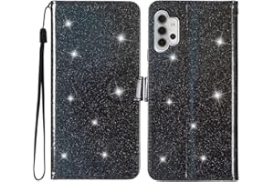 Rnrieyta Miagon Paillettes Custodia per Samsung Galaxy A13 4G,Glitter Flip PU Custodia Portafoglio con Chiusura Magnetica Supporto e Slot per Schede Case Cover,Nero