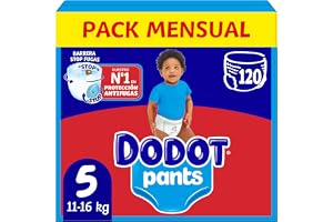 Dodot Baby Pants Diapers, Size 5, 11 – 17 kg, 120 Nappies, 360° Adjustment Anti-Leak Diaper, Monthly Pack