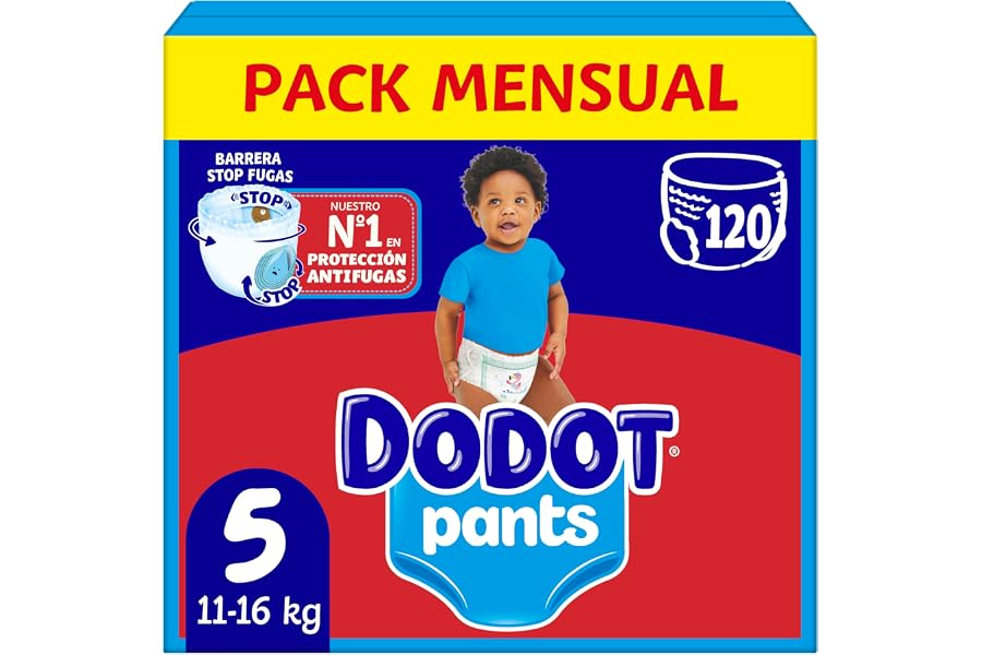 Dodot Bebé Pants Pañales, Talla 5, 11-17 kg, 120 Pañales, Pañal-Braguita con Ajuste 360° Anti-Fugas, Pack Mensual