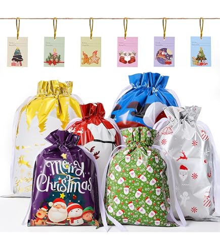 Weihnachts-Geschenkbeutel Aus Stoff, 6 Stück, 25 X 30 Cm, Mit Kordelzug, Wiederverwendbar