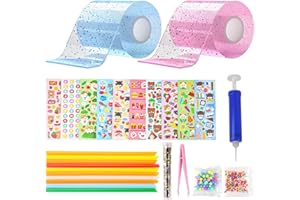 Delsen Cinta de Burbuja para Niños, Cinta de Burbuja Nanoelástica, Cinta de Burbujas Inflable, Cinta de Burbujas Soplable Nano, Nano Tape Bubble Kit con Paja y Decoración de Lentejuelas