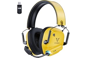 Vakedy Wireless Gaming Headset for PC, PS4, PS5, Mac,Switch,Mac,2.4GHz USB Gaming Headset with Microphone Bluetooth Gaming Headset 50mm Drivers, 50Hr Battery,Low Latency,Lightweigh-Yellow