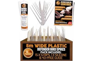 Defender Bird Spikes | Wide Plastic Pigeon Deterrent | 5 Metres with Defender Fixing Silicone.