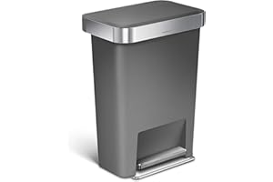 simplehuman CW1386CB cubo rectangular con pedal y almacén de bolsas de basura, plástico gris, 45 L