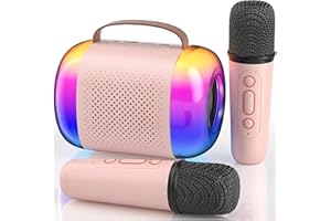 PHOVOLT Mini Karaoke Maschine für Kinder Erwachsene: Tragbarer Bluetooth-Lautsprecher mit 2 kabellosen Mikrofonen, Mini-Karaoke-Spielzeug, Geschenke für Jungen und Mädchen Geburtstagsfeier Heimparty-Roségold
