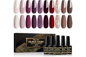 ‎SHINING SHE Shining She UV Nagellack,10 Farben Nude Beige Rot Dunkelviolett Dunkelrot Braun Golden Glitzer Gel Nagellack Soak-Off UV nagellack Set für Anfänger DIY Nail Art Set,8ml