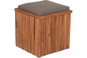 ‎MR. DEKO MR. DEKO® Teakbox Hocker mit Sitzpolster | Sitzhocker aus Teakholz 45x45x45 cm (BxTxH) | Sitzpolster und Stauraum unter dem Sitz | als Aufbewahrungsbox Teak Tisch oder Gartentisch | Outdoormöbel