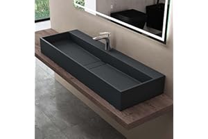 doporro Lavabo Bagno Sospeso Rettangolare Lavabo da Appoggio con Foro Rubinetto 120 x 40 x 14 cm Antracite Opaco Lavandino in Resina Minerale Ideale per Casa Ristorante e Hotel Design Colossum6028