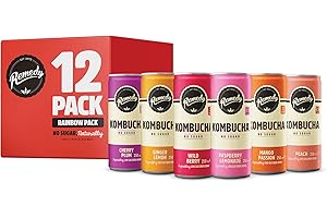 Remedy Kombucha Tea - Rainbow Mixed Pack - Sparkling Live Cultured, Naturally Sugar Free Soft Drink - Probiotic for Gut Health - 12 x 250ml