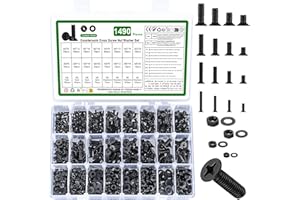 YOUYIDUN 1490 Stk M2 M3 M4 M5 Schrauben Set, Senkkopfschrauben Muttern Set, Maschinenschrauben und Muttern Set, Flachkopfschrauben mit Unterlegscheiben Set, Schwarz Kreuzschlitzschrauben Sortiment Kit