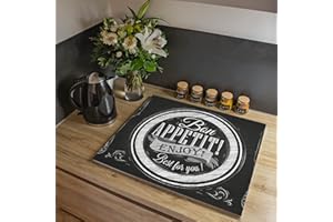 banjado® Glass Hob Cover Plate - Hob Cover Plate One Piece 60 x 52 cm with Bon Appetit Design - Hob Cover / Cover Plate for Ceramic Hob / Induction Hob - Hob Cover as Glass Chopping Board