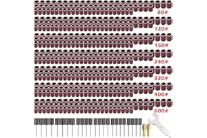 mxuteuk 531 Pcs Sanding Drum Set, 504 Pcs 80 120 150 240 320 400 600 Grit Drum Sander Sleeves and 24 Pcs Drum Mandrels,2 Pcs Self-Tightening Drill Chuck and Combination Wrench for Dremel Rotary Tool