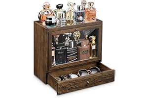 Emfogoo Organizador Perfumes Hombre, 3 Niveles Vitrina para Perfumes con Cajones, Organizador de Perfume de Madera, Expositor Perfume para Mostrar Joyas y Cosméticos, Gran Regalo (Rústico)