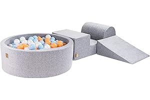 MEOWBABY Parco Giochi in Schiuma con Piscina di Palline 90x30cm/200 Palline per Bambini - Blocchi Morbidi, Velluto, Rosa Chiaro: Pescia/Babyblue/Perle Bianche