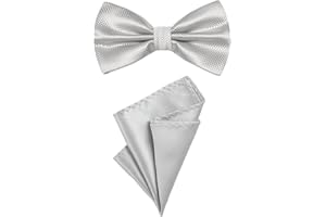 DonDon Herren Fliege und Einstecktuch gebunden und größenverstellbar