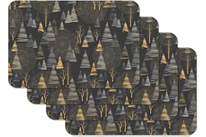Venilia Tischset Golden trees, Platzset für Esszimmer, Telleruntersetzer, Weihnachten Tischdekoration, Weihnachtliche Platzdeckchen, abwischbar, lebensmittelecht, 45 x 30 cm, 4 Stück