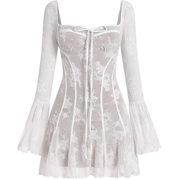 White Mini Dress Achlibe Women's Milkmaid Corset Dress  Long Sleeve Square  Neck Mini Dress, Renaissance Fairy Halloween Costume Black Halloween Dress