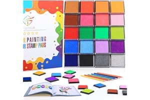 FUNXIM Fingerprint Activities Set for Little Artists, Finger Stamp Book of Animals and Fruits with 20 Ink Pads (Washable) and 6 Colored Pencils