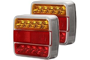 Qiping 2 Pcs Feu de Arriere Remorque LED 12V avec E-Mark, 5 Fonctions - Feux Stop, Feux Position, Clignotant, Feux Plaque d'immatriculation, Catadioptre