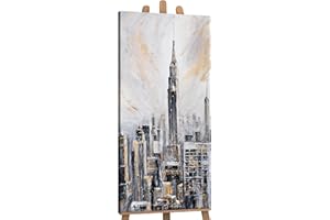 YS-Art Peinture D'art urbain en noir et blanc avec des Accents Dorés sur Toile peinte à la main décoration Murale pour salon Décoration intérieure Moderne 115x50 cm