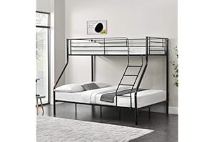 ‎[NEU.HAUS] [neu.haus] Etagenbett Sortland für 3 Personen 90 x 200 cm und 140 x 200 cm Stockbett mit Leiter Kinderbett Jugendbett max. 300 kg Doppelbett Metall Schwarz