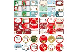 Kalolary Étiquette Cadeau Noël, Étiquettes Adhésives en Papier Vacances Cadeau Autocollant Sapin Renne Père Noël Autocollants en Motif pour Étiquette de Paquet Décoration (96 Pièces)