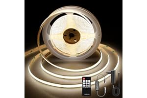 TTWAY Striscia LED COB 3M, LED Striscia 4000K con Alimentatore e Telecomando, DC24V, 480LEDs/M, CRI 90+, larghezza 8mm, Striscia LED 3 metri Bianco Naturale per la Decorazione della Camera da Letto