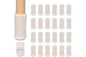 Ezprotekt 24 Paires de Chaussettes de Meubles en Tricot Antidérapantes pour Pieds de Chaises, pour Eviter Les Rayures et Réduire Le Bruit, Se Déplacer Facilement, Beige