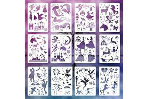WOFEU 12 Pièces Peinture Silhouette Pochoir de Dessin Art Pochoir DIY pour Adultes et Enfants (29 X 21cm)
