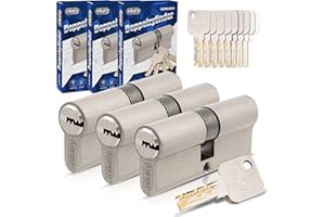 GERCAR Pro - Juego de 3 Cilindros de Cierre Continuo 35/35, 15 Llaves, 70 mm de Longitud, A: 35 B: 35 mm, Latón Macizo Mate